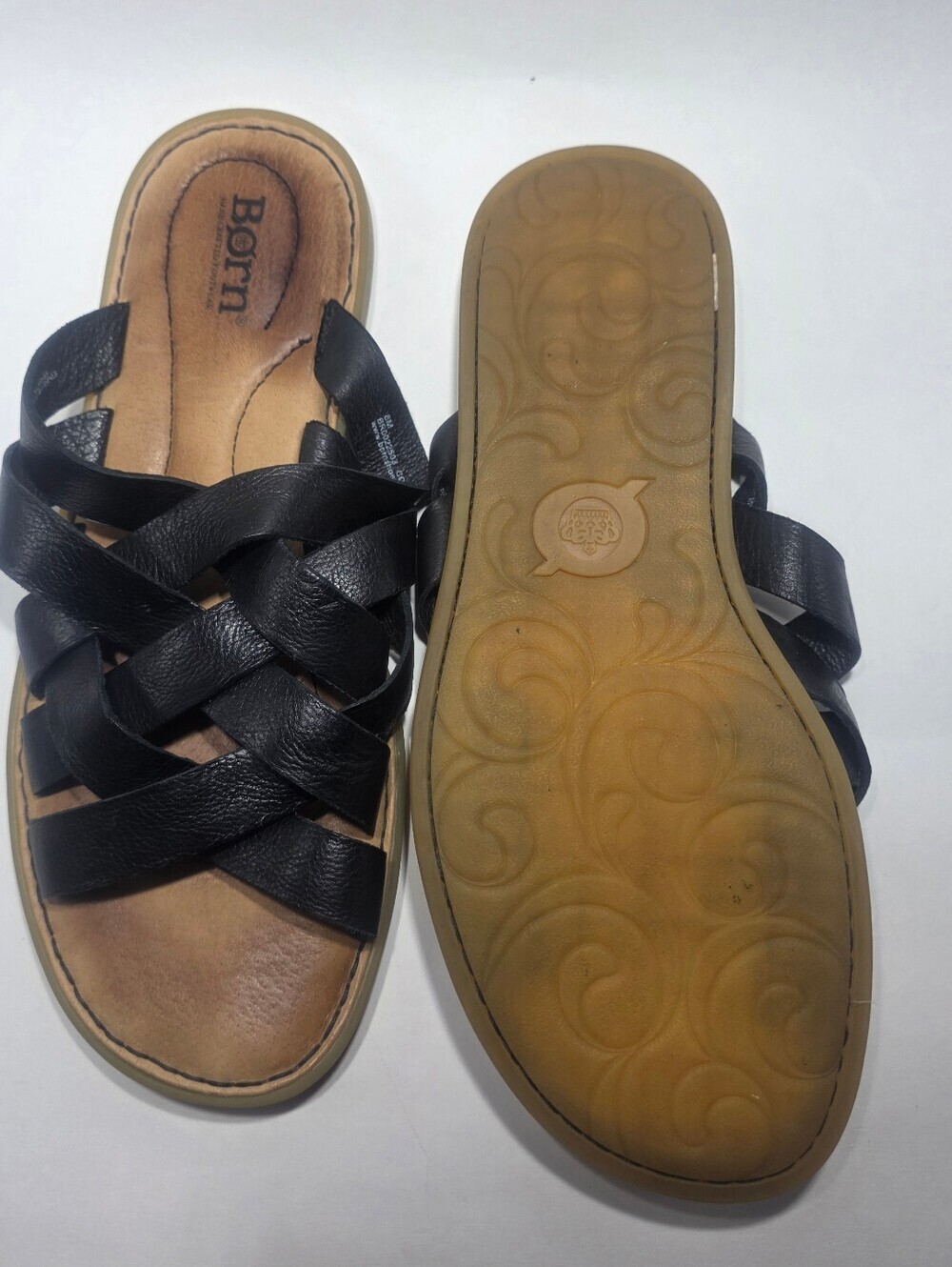 Born Women's Size 8M Black Leather Strappy Comfort Slide Sandals Casual - Picture 2 of 7
